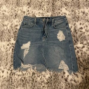 Distressed Light Denim Skirt